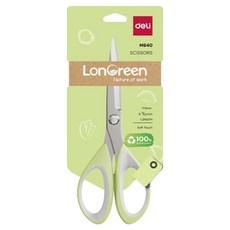 deLi 得力 LONGREEN 中型文具辦公軟膠握把裁切左右手通用剪刀, 綠色, 1個