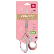 델리 LONGREEN 잡기편한 중대형 문구 사무 소프트그립 재단 가위, 핑크, 1개