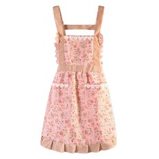 AHOYE 可愛公主工作圍裙 花卉圖案 防水棉質 裙型設計 雙口袋收納, 粉色, 1件