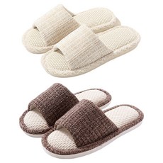 아리코 산뜻한 거실 실내화 커플 세트, 화이트 + 브라운, 2개