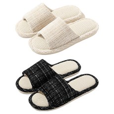 아리코 산뜻한 거실 실내화 커플 세트, 화이트 + 블랙, 2개