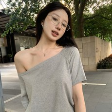 엘쏘 여성용 Y2K 오프숄더 루즈핏 반팔 티셔츠