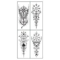 gelluna 大型大尺寸維京男性漢娜身體紋身貼紙4件組, T-198, 1套