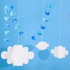 파티쇼 구름모형 파티장식 모빌 + 나비가랜드 대형 세트, 블루(가랜드), 1세트