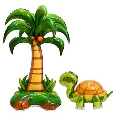 파티쇼 스탠드 은박풍선 대형 야자수 + 입체 동물 은박풍선 거북이 세트, 혼합색상, 1세트