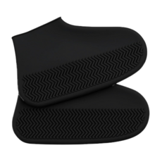 AHOYE 矽膠拉鍊防水止滑雨鞋套, 黑色