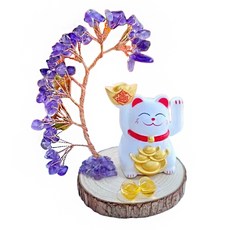 A&R 開運水晶樹 招財貓款 紫水晶貓貓樹下招財來, 紫水晶