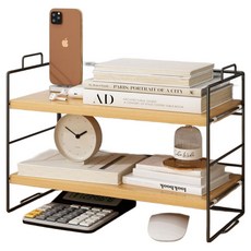 SOHEIM 木製書桌整理 2層迷你層架, 黑色, 2層