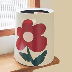 머니풀 플라워 프린트 원룸 휴지통 원형 8L, 레드