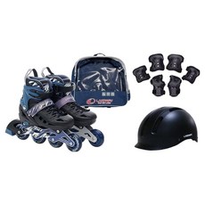 LANDWAY 兒童動感直排輪 + 安全帽 + 護具 + 收納袋 全套組, 黑色, 1套