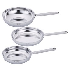 LiViNG ART Cielo 電磁爐用無研磨劑五層不鏽鋼鍋具A套組 3件組, 1套, 平底鍋 24cm + 平底鍋 28cm + 炒鍋 28cm, 單一顏色