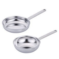 LiViNG ART Cielo 無研磨劑五層不鏽鋼鍋 2種 A組合 2入, 平底鍋 24cm + 炒鍋 24cm, 1套, 單一顏色