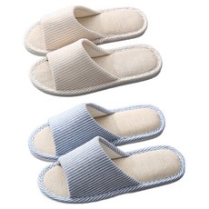 ARYKO 緩衝條紋客廳室內拖鞋情侶2件組, 1套, 卡其色, 藍色