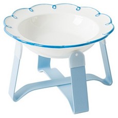 PASTEL PET 寵物線條花朵碗架 1口 FREE, 1個, 藍色