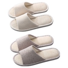 ARYKO 緩衝條紋客廳室內拖鞋情侶2件組, 1套, 卡其色, 棕色