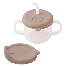 Firgi 初次使用 柔軟 自主學習 矽膠雙柄吸管杯組, 灰褐色, 200ml, 1套