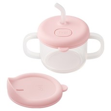Firgi 初次使用 柔軟 自主學習 矽膠雙柄吸管杯組, 粉彩粉紅色, 200ml, 1套