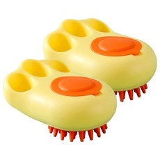 웨이비데이즈 반려동물 털 거품 실리콘 브러쉬 8.5 x 10.8 cm, 옐로우, 2개