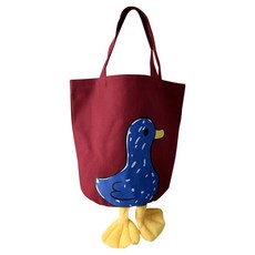 Money Pool 藍鴨 鴨腳丫圖案 野餐帆布便當袋, 1個, MF酒紅色