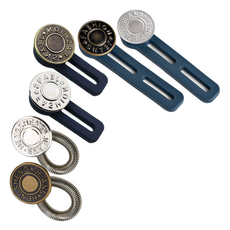 Juninimall 神奇鈕扣 褲腰延長 1段2款 + 2段2款 + 彈簧2款 套組, 銀色, 金色, 1套