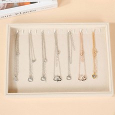 簡便絲絨飾品收納大容量超大型託盤 項鍊格, 1個, 米色