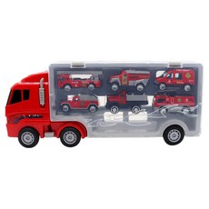 agaplus 貨櫃卡車運輸車 + 6款迷你車套組, 1套, 紅色(貨櫃卡車運輸車), 混合色(迷你車)