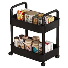 Lala工房 移動式層架 2層推車, 黑色, 1個
