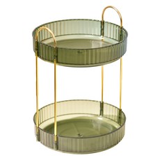 리야홈 회전 트레이 화장품 정리대 2단, 1개, 그린 + 골드 프레임