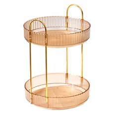 Riyahome 旋轉託盤化妝品收納架 2層, 玫瑰金 + 金色框架, 1個