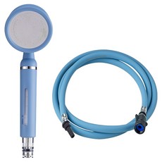 Dr.WATER SHOWER HEAD 安裝簡單的彩色過濾蓮蓬頭 + PVC軟管 2m 套組, 1套, 天藍色
