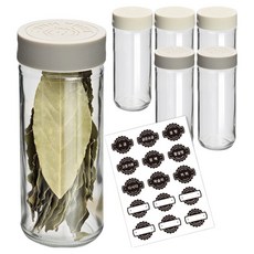 미르코리아 헥사 얌얌 실리콘뚜껑 원통형 유리 양념병 300ml x 6p + 라벨 스티커 세트, 1세트, 양념병 300ml(6p) + 라벨 스티커