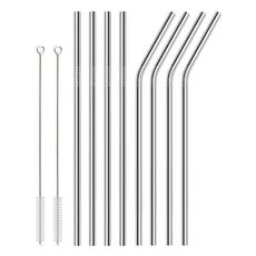 AHOYE 不鏽鋼耐用環保吸管 直 4支 + 彎 4支, 8支, 1組