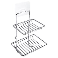 E.City 雙層不鏽鋼帶勾肥皂瀝水小物置物架，免釘安裝，浴室收納好幫手，銀色, 1組