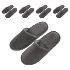 珊瑚絨一次性拖鞋5雙組-柔軟舒適/防滑靜音-居家待客/旅行出差, 1組, 均碼(37~43), 灰色