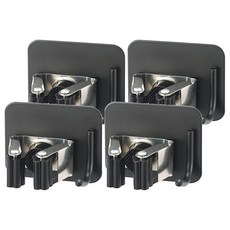 AHOYE 免打孔超耐重無痕掛勾拖把架/拖把夾/抹布掛勾/掃把架, 黑色, 4個