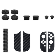 Switch2主機保護套組 防塵塞 + 左手手柄貼紙 + 右手手柄貼紙 + 矽膠搖杆帽 + 防塵網, 黑色, 1組, 單一商品