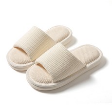 厚底亞麻室內拖鞋 居家辦公舒適首選, 27.6cm, 米色, 1雙