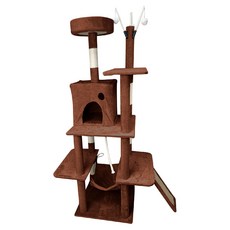 豪華觀景絨布貓跳台, 1組, 咖啡色