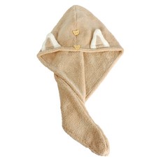 喵星人 加厚珊瑚絨乾髮帽, 1條, 棕色