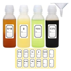 홈메이드 흐르지않는 깔끔 소스통 300ml x 4p + 깔대기 + 양념라벨 12p 세트, 1세트, 1200ml