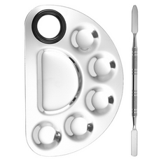 Hataesmall 顏料易沾取美術調色盤 小尺寸 半圓形 + 攪拌棒組合, 1套, 6格