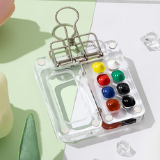 Epix 迷你調色盤 水彩顏料 壓克力盒 素描 旅行 透明調色盤 + 夾子, 8格, 1套