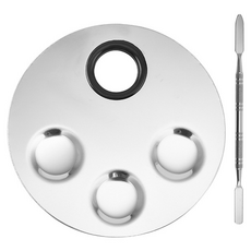 Hataesmall 易上色美術調色盤 圓形 + 調色棒組合, 3格, 1套