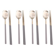 DALPAENAI LIVING 304不鏽鋼簡約美型4人餐具組 筷子湯匙套裝, 筷子 4雙 + 湯匙 4支, 1組, 灰色