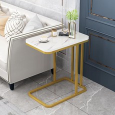 北歐仿大理石客廳沙發小茶几 單層方桌金架款, 白色