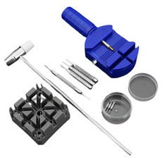 蕉蕉購物 錶帶維修小工具 藍色, 不鏽鋼錶帶拆卸器 + 塑膠錶帶固定座 + 合金錶扣調整針2個 + 備用螺絲組, 1組