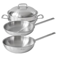 Montreux 電磁爐適用 316 五層派對炒鍋 宮廷蒸鍋 28cm + 不鏽鋼平底鍋 28cm + 不鏽鋼宮廷炒鍋 28cm 套組, 銀色, 1套