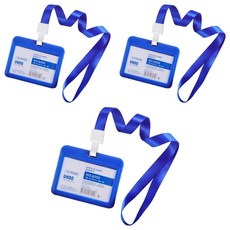格姆 附掛繩員工姓名牌 名牌 6.9 x 11 cm, 3個, 藍色橫式