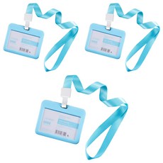 格姆 附掛繩員工姓名牌 名牌 6.9 x 11 cm, 3個, 淺藍色橫式
