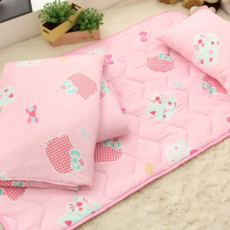 Aaron艾倫生活家 石墨烯天絲兒童睡墊 + 睡袋 + 枕頭3件組, 喵喵世界 粉色